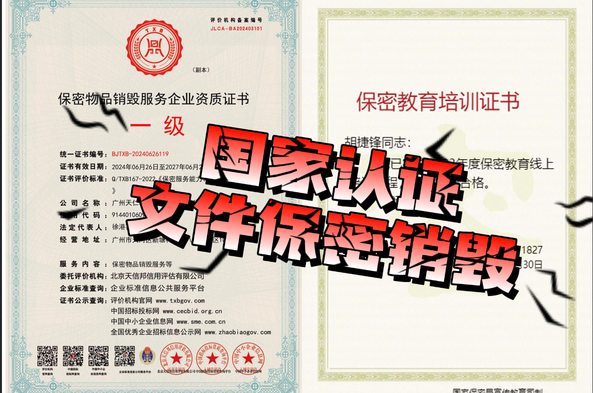 【文件销毁流程与销毁制度】一级保密销毁资质